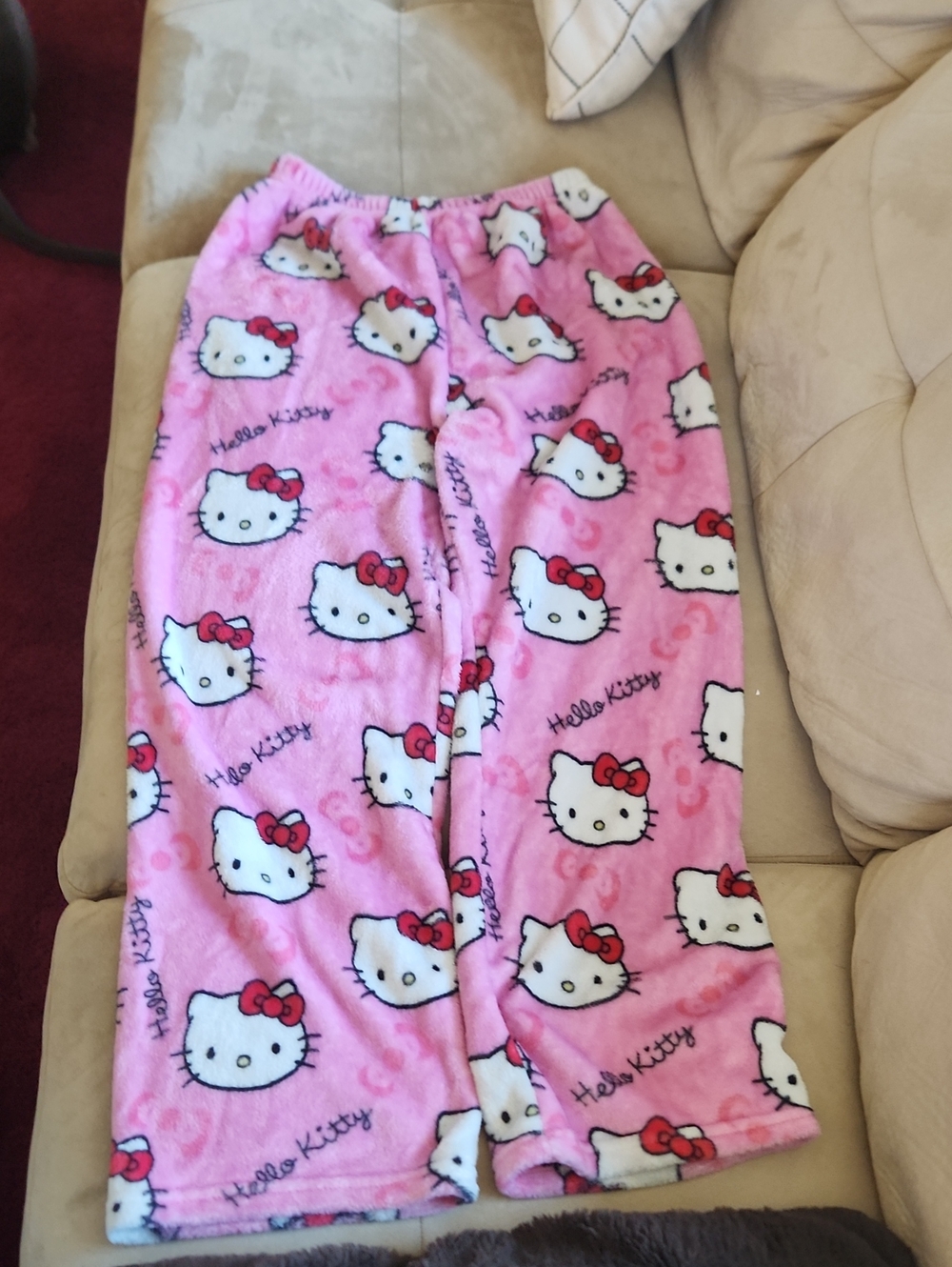 Hello Kitty Pink Fleece Pajama Bottoms with Bow Print